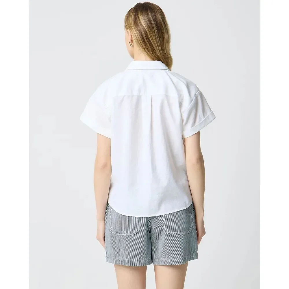 J Crew Shirt Womens Small White Linen Blend Button Up Short Sleeve Top CK744 NWT